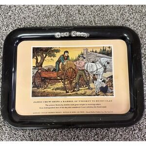 Vintage Old Crow Whiskey Advertisement Metal Pan Kentucky Straight Bourbon Tray